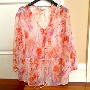 Sheer XL Giuliana Rancic top with gold button detailing. Unworn but tag removed.